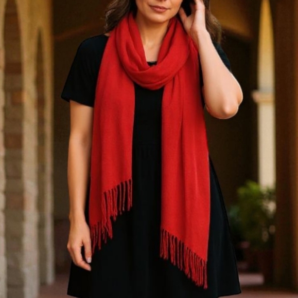 Worthington Accessories - Made In Italy Worthington Red fringed Scarf / Shawl /Wrap